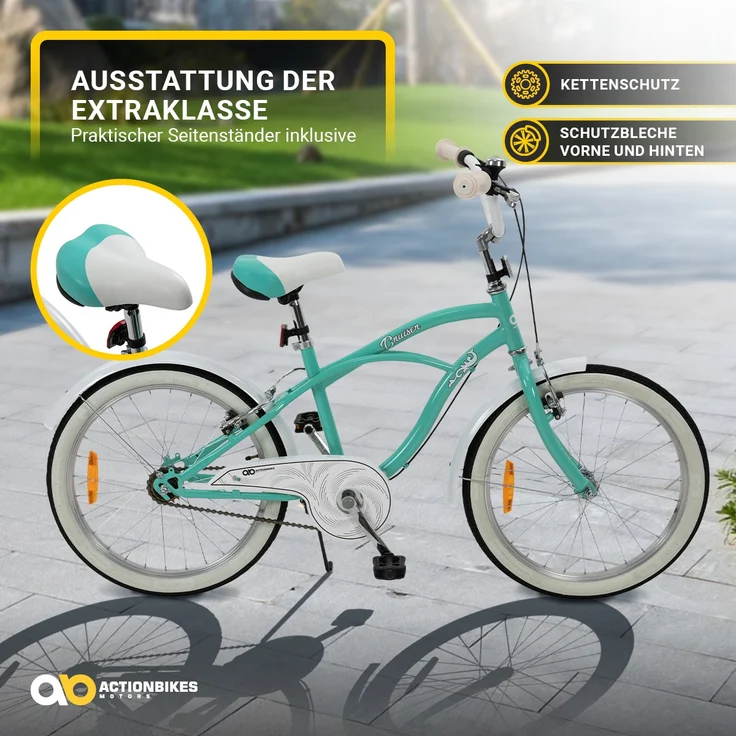 Kinderfahrrad Cruiser 20 Zoll Kinder Fahrrad Rosa Türkis Kinderrad Seitenständer (Türkis) – Bild 6