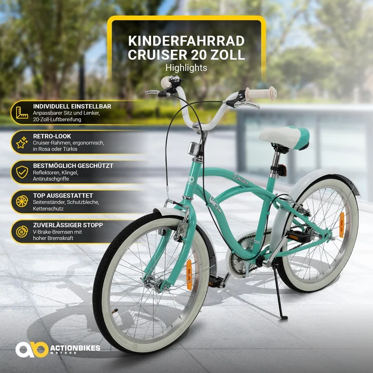 Kinderfahrrad Cruiser 20 Zoll Kinder Fahrrad Rosa Türkis Kinderrad Seitenständer (Türkis) – Bild 2