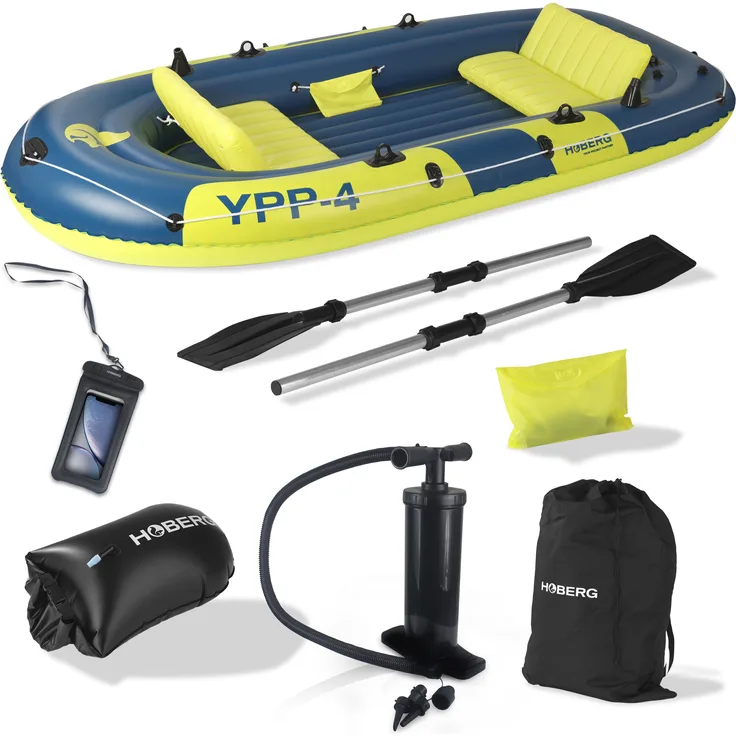 Hoberg Schlauchboot 4-Sitzer - inkl. 2 Paddel & Pumpe - "YPP-4" - 322 cm x 165 cm - bis 360 kg - Blau/Gelb