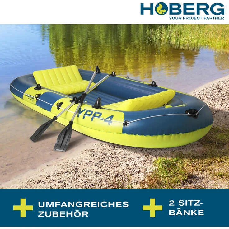 Hoberg Schlauchboot 4-Sitzer - inkl. 2 Paddel & Pumpe - "YPP-4" - 322 cm x 165 cm - bis 360 kg - Blau/Gelb – Bild 2