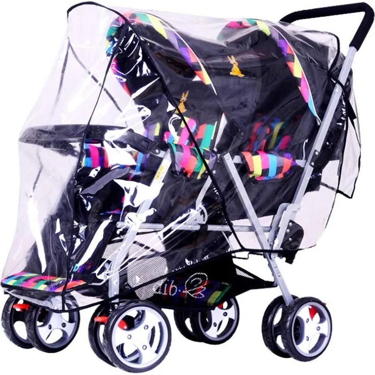 Universal Regenschutz für Zwillinge Doppelkinderwagen Geschwister-Buggy Falrbar Leicht mit Sichtfenster Reißverschluss für Kinderwagen Baby Staubdicht Winddicht Windschutz