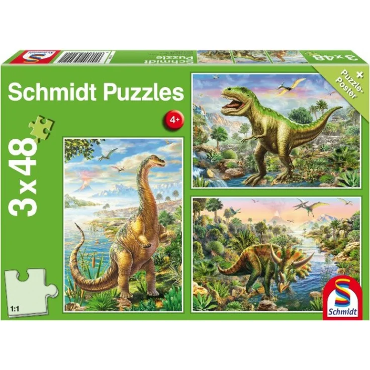 puzzlespiel Dinosauriër 3-in-1 Karton grün 144 Teile – Bild 1