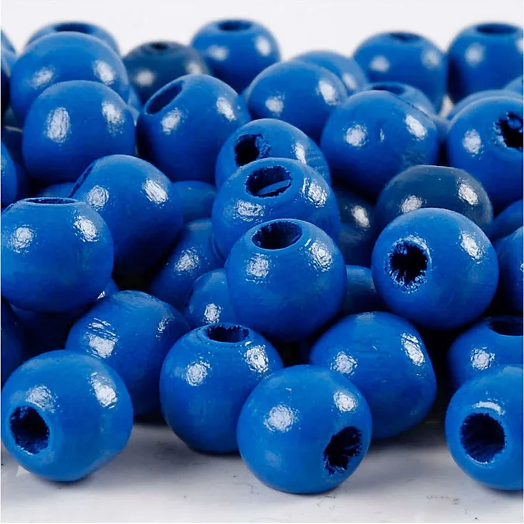 Holzperlen, D: 12 mm, Lochgröße 3 mm, Blau, 22g, ca. 40 Stück