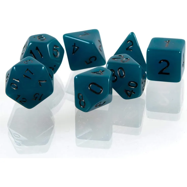 shibby 7 polyedrische leuchtende Würfel für Rollen- und Tabletopspiele in blau mit Beutel
