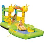 Happy People '2-in-1 Hüpfburg und Pool Giraffe', Planschbecken 195 x 142 cm und Hüpfburg 175 x 165 x 165 cm in einem, inkl. abnehmbarer Rutsche, Sprühfunktion und vielem mehr, ab 6 Jahren - Preisvergleich