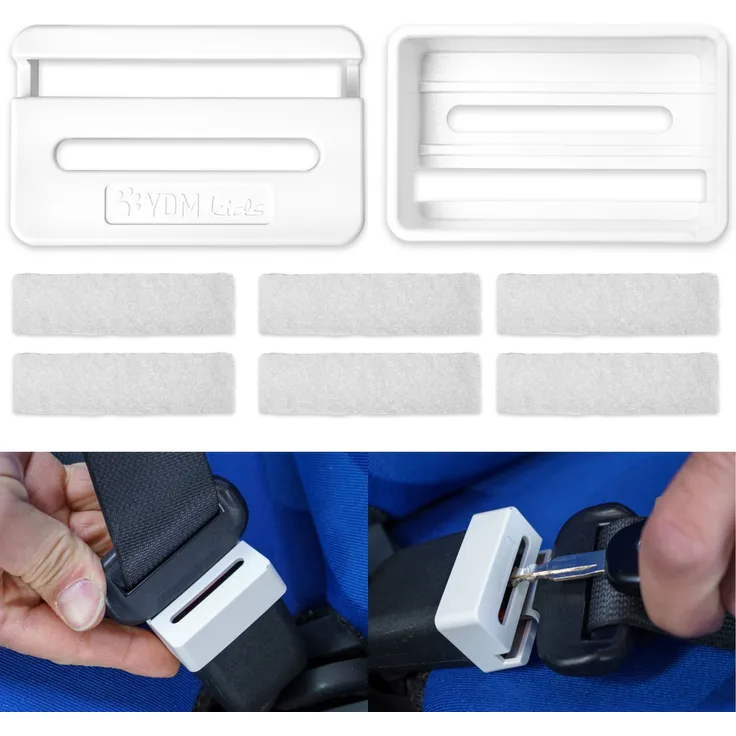 Abschnallschutz fürs Auto, verhindert das Abschnallen während der Fahrt, 2 Pack in weiß, passgenau ohne wackeln für Gurtschlösser mit 5 x 3 cm