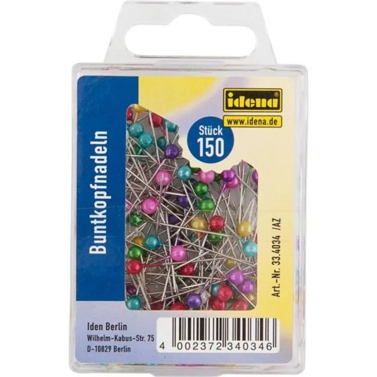 Idena 334034 - Buntkopfnadeln, 150 Stück, rund