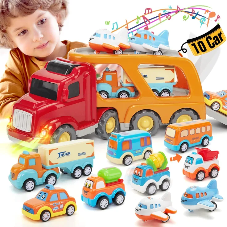 Auto Spielzeug ab 2 Jahre Cars Spielzeug für Kinder, 10 in 1 Baby Spielzeug ab 1-3 Jahr LKW mit Licht und Musik für Jungen, Kinder Auto Transporter Spielzeug ab 1 2 3 4 Jahre Junge Geschenk
