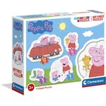 Clementoni 20829 Supercolor Peppa Pig – Puzzle 3 + 6 + 9 + 12 Teile ab 2 Jahren, buntes Kinderpuzzle mit besonderer Leuchtkraft & Farbintensität, Geschicklichkeitsspiel für Kinder