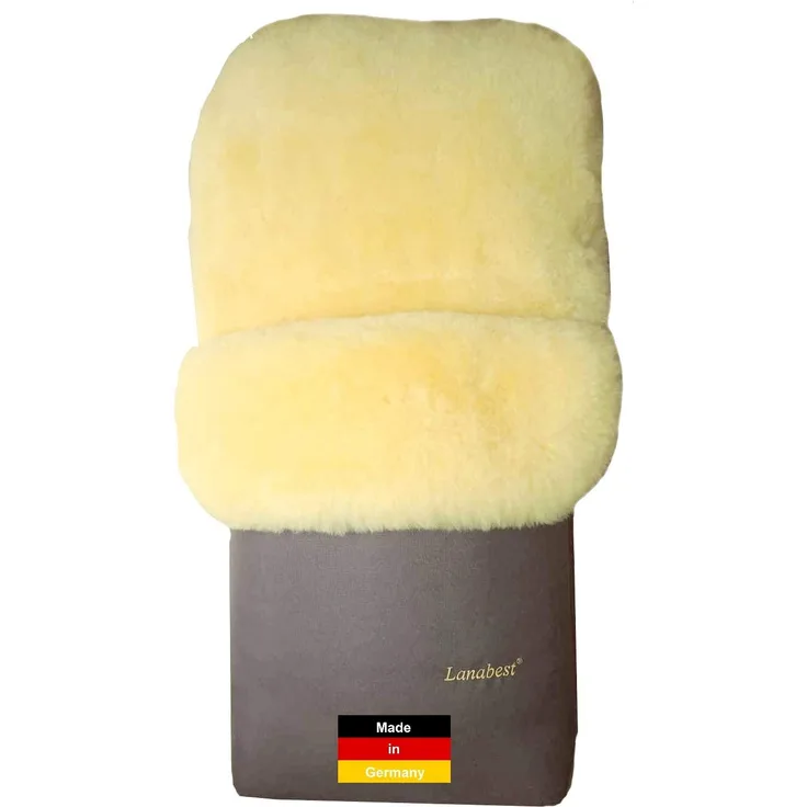NEU: Lammfell Fußsack für Kinderwagen. LANABEST Premium Qualität. Medizinische Gerbung, schadstoffarm, zart und weich. 30°C waschbar. In Deutschland hergestellt. Farbe grau.