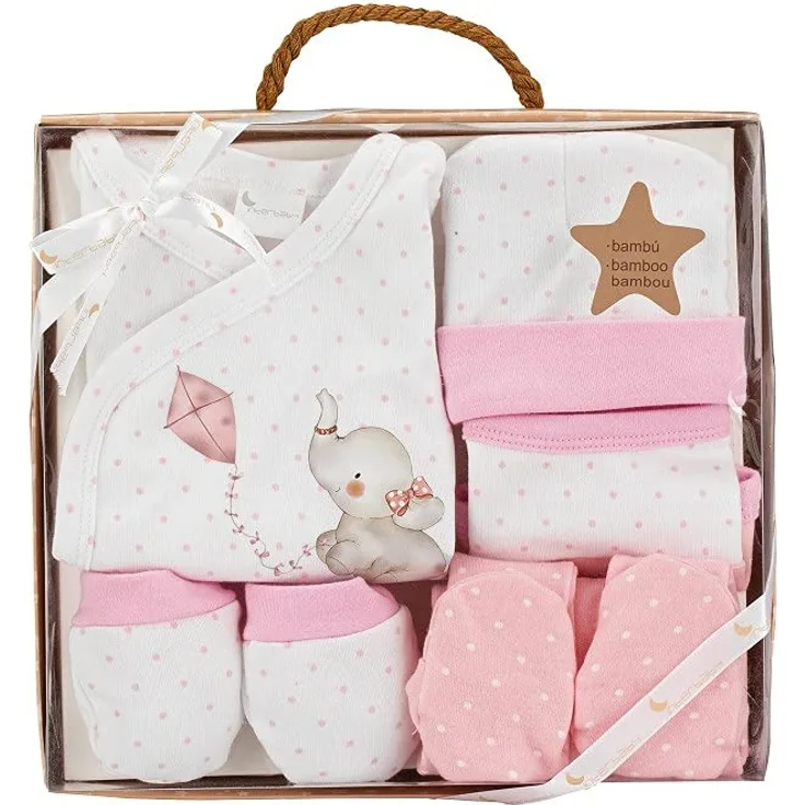 Baby Geschenkset 5 Stücke Für Neugeboren 0-6 Monate - Modell:"Elefantito", rosa