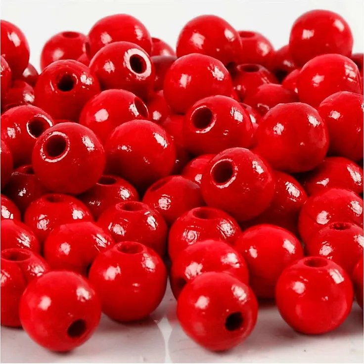 Holzperlen, D: 8 mm, Lochgröße 2 mm, Rot, 15g, ca. 80 Stück