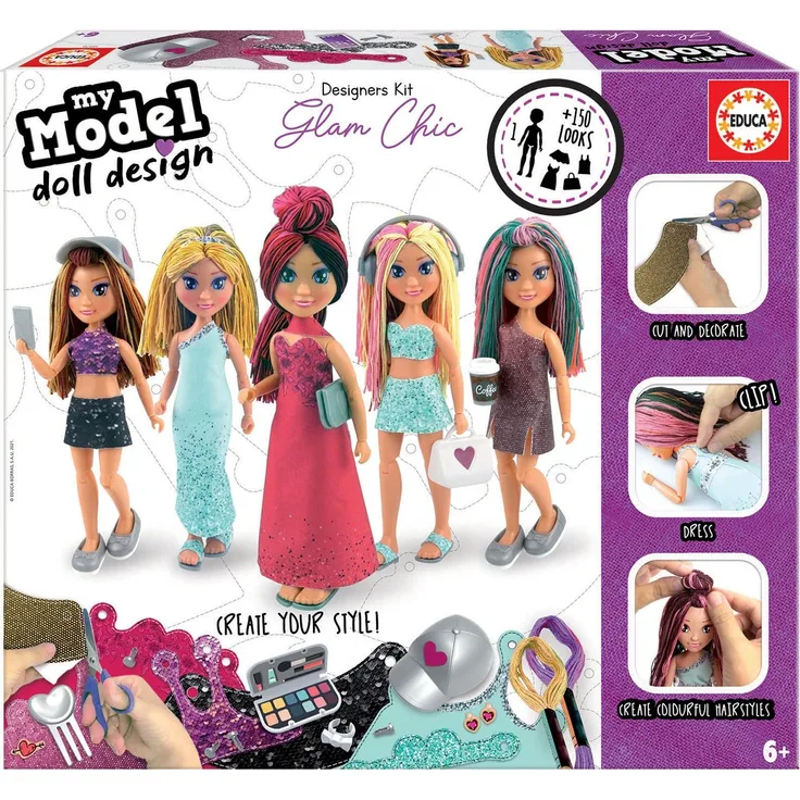 Educa 19170, My Model Doll Design Glam Chic Puppe, DIY, Puppen selber Machen, Bastelset für Kinder ab 6 Jahren