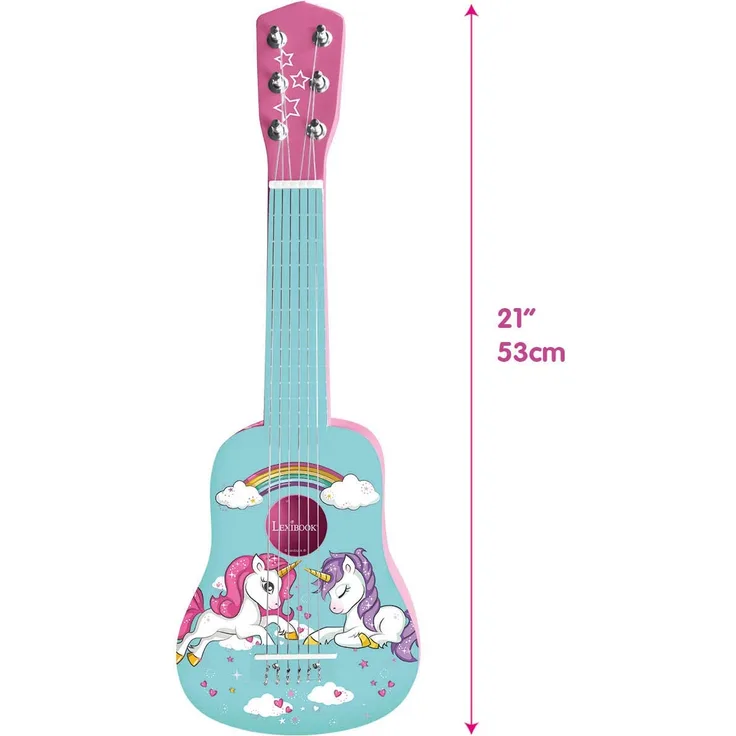 Lexibook K205UNI erste Gitarre aus Holz Einhorn, 6 Saiten, 53 cm, inkl. Anleitung, Rosa/Blau
