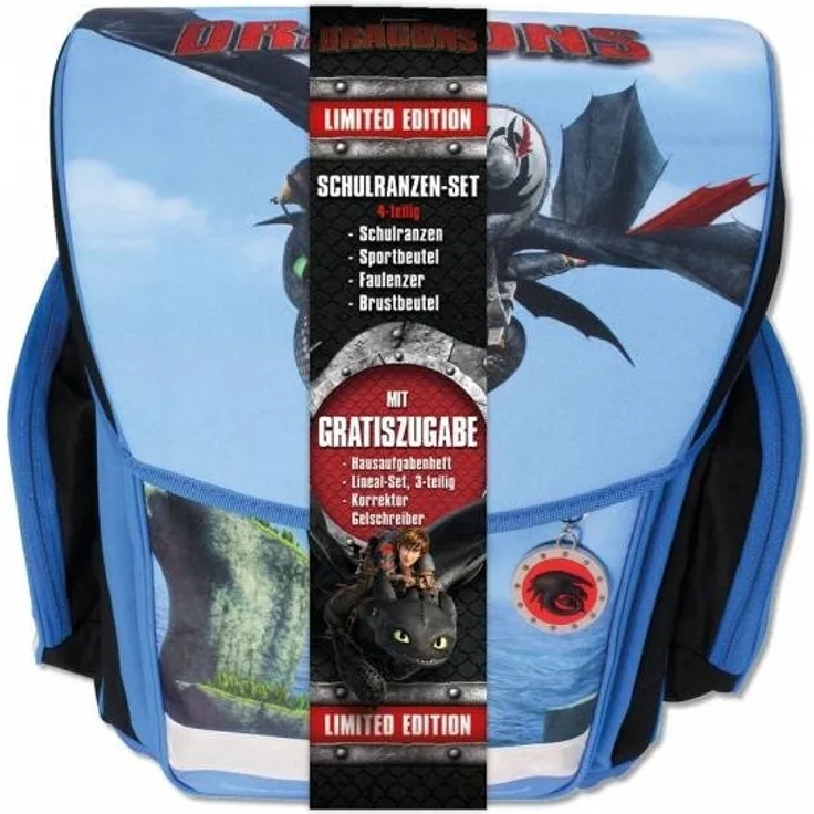 Stylex Schulrucksack-Set 4tlg. DreamWorks - Motiv: Dragons, 38 cm, 20 Liter, 1 kg - Farbe: blau