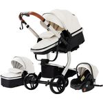 3 in 1 Kombikinderwagen Kinderwagen 3-in-1 Dreirad Lauflernhilfe Hochlandschaft Kinderwagen Faltbarer Kinderwagen Babywagen Babywagen für Baby 0-36 Monate (weiß 518)