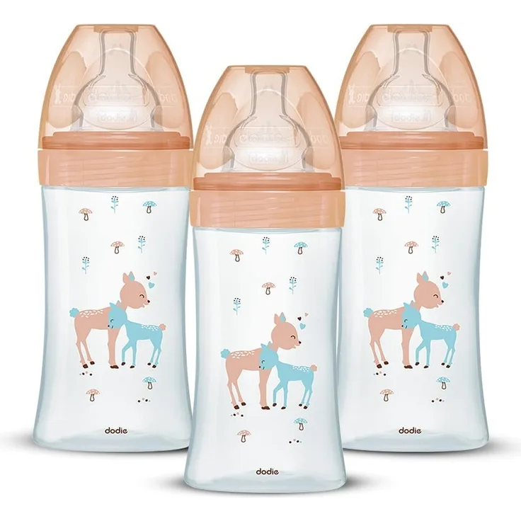 Dodie 3 x Anti-Colic Sensation+ Glasfläschchen, 270 ml, 0 – 6 Monate, flacher Sauger, Durchfluss 2