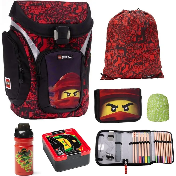 Lego Ninjago Schulranzen EXPLORER PREMIUM RED 6tlg. Set mit Federmappe Brotdose und Trinkflasche Spinjitzu Ninja Kai