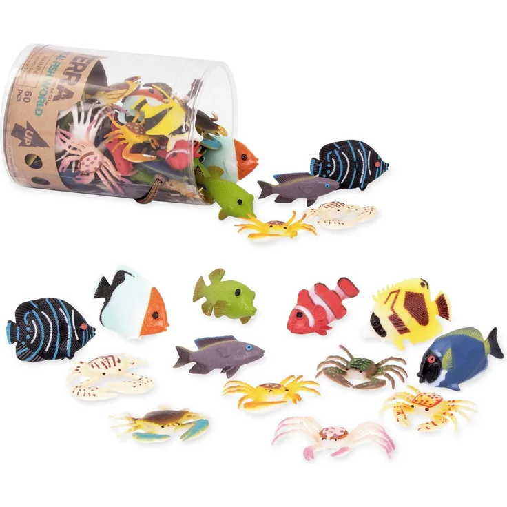 Terra 60-teilig Tierfiguren Sammlung Fische und Meerestiere Spielzeug Set – Clownfisch, Blauer Doktorfisch, Krabben und mehr – Spielzeug ab 3 Jahren