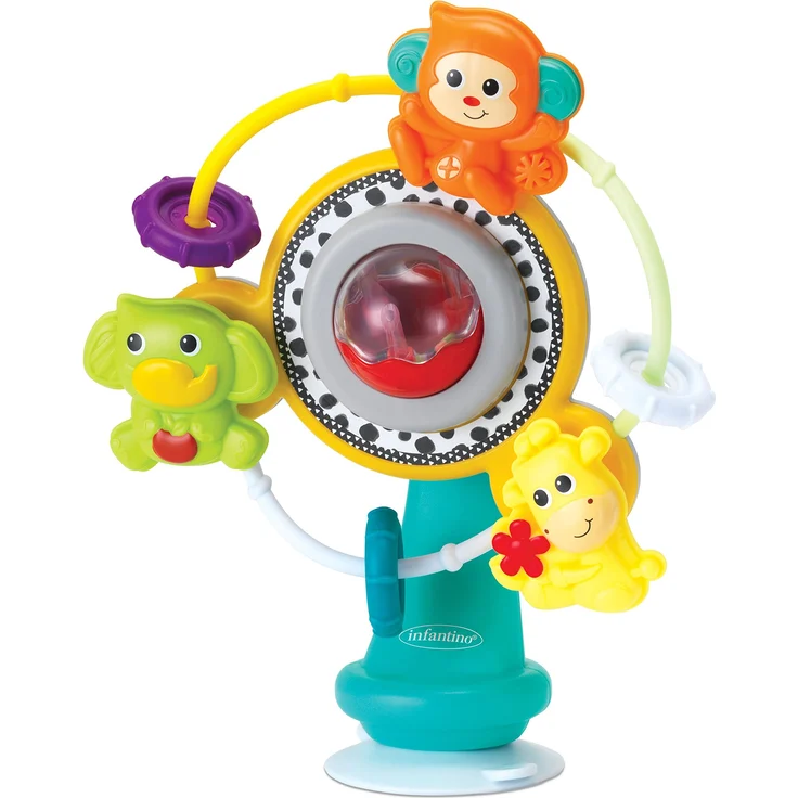 INFANTINO 315125-00 Dschungel-Riesenrad – Drehendes Riesenrad mit drei Dschungeltieren und Musik und mit praktischem Saugnapf, mehrfarbig