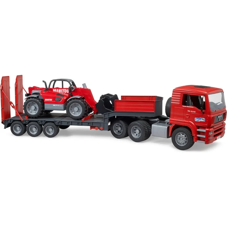 Bruder 02774 MAN TGA Tieflader mit Manitou Teleskoplader MLT 633 – Bild 1