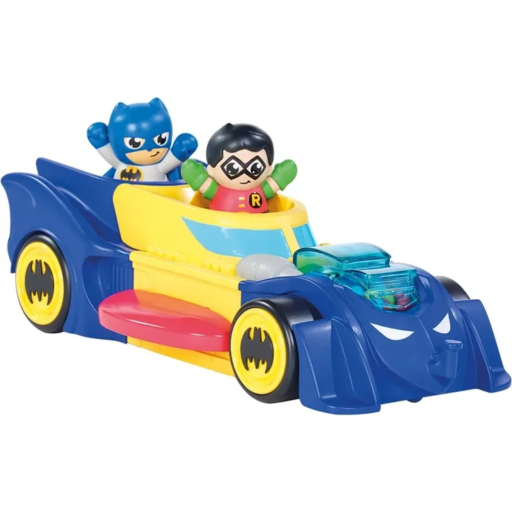 Toomies DC Comics Batman E73262 3 in 1 Fahrzeug verwandelt Sich in Mini Batmobile und Jet-Motor Popping Effekt-Schwungradantrieb zum Mitschieben-ab 12 Monaten