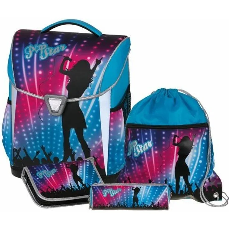 Schneiders Vienna Schulrucksack-Set 4tlg. Basic - Motiv: Popstar, 40 cm, 24 Liter, 1,1 kg - Farbe: blau,pink,schwarz, mit reflektierenden Elementen