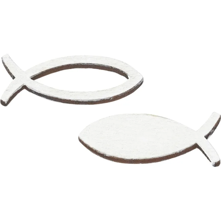 Holzstreuteil Fisch 3,5 cm, 2-fach sort, Box 16 St, weiss