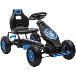 HOMCOM Gokart, Kinderfahrzeug mit verstellbarem Sitz, Tretauto mit Gummireifen, Pedal und Handbremse, Kettcar für Kinder ab 5 Jahren, Outdoor, Blau+Schwarz