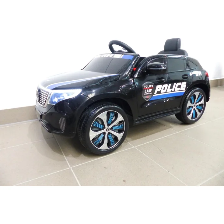 KXD Mercedes EQC Polizei Kinderauto, 2x Motoren, MP3, USB, Fernsteuerung, Schwarz