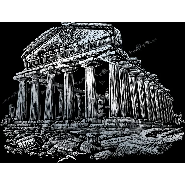 Royal & Langnickel - Kratzbild Parthenon, Silber, Kratzbilder für Kinder und Erwachsene, mit Kratzstift und Vorlage