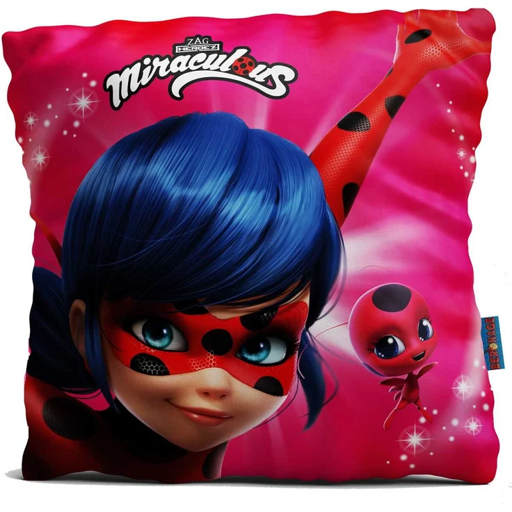 Miraculous Mädchen-Kissen Ladybug 40x40 cm großes Deko-Kissen Auto-Kuschel-Kissen Zierkissen Schmusekissen Kopfkissen Wende-Kissen Marinette Adrien Agreste Lady Bug Cat Noir Paris zur Bettwäsche – Bild 1