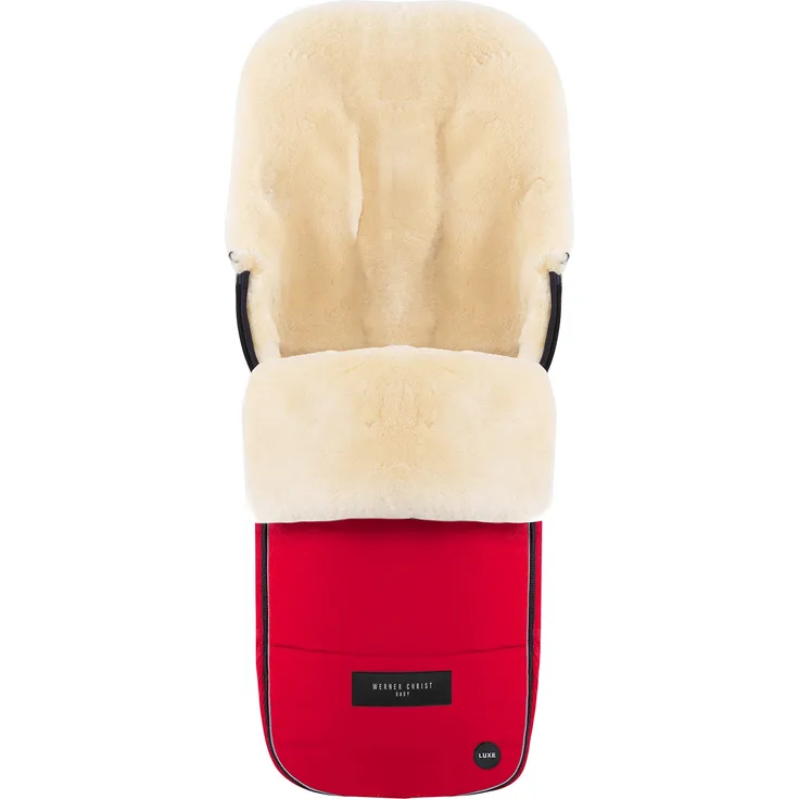 WERNER CHRIST BABY Lammfell-Fußsack FLIMS LUXE – vollfelliger Buggy, Kinderwagen-Fußsack (ab 6 bis 36 Mo. ), medizinisches Fell, universal mit Langsschlitzen in Chili Red (rot)