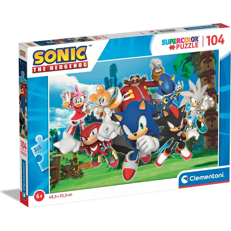 Clementoni 27159 Sonic Supercolor Puzzle-Sonic-104 Teile Kinder 6 Jahre, Cartoon Puzzle-Made in Italy, Mehrfarbig