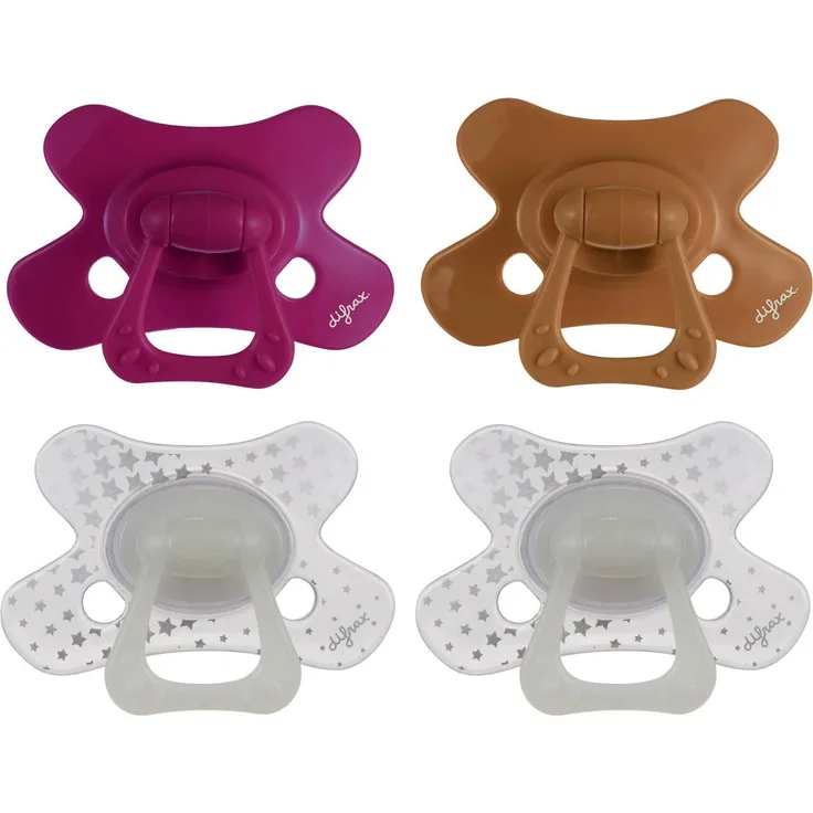 Difrax Baby Schnuller 18-36 Monate Natural – Kirschform Nuckel - Silikon - BPA-frei - Gute Akzeptanz - Optimale Luftzufuhr – Soothie Schnüller 20+ – Brombeere/Zimt & Glow in the Dark – 4 Stück