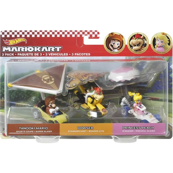Mattel HDB39 - Hot Wheels - Mario Kart - DieCast, Mini Fahrzeuge mit Figuren, 3er-Pack