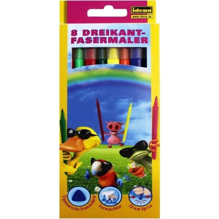 Idena 621466 - Dreikantfasermaler 8er in Pappbox Filzstifte Malstifte Filzer Neu