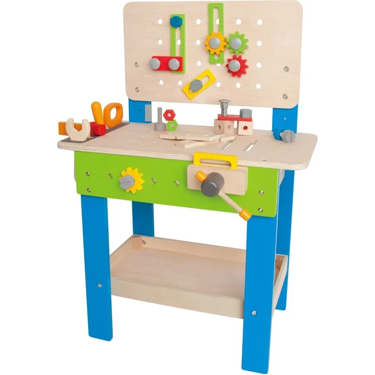 Hape E3000 'Meister-Werkbank', ab 3 Jahren, 40 Teile, höhenverstellbar, 55 x 80,7 x 28 cm, natur/blau/grün – Bild 1
