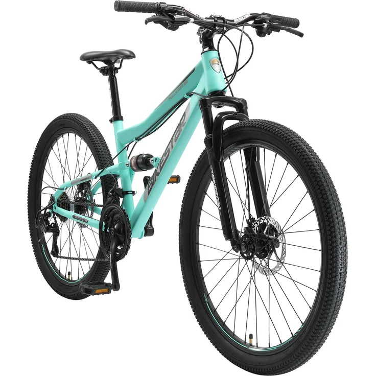 BIKESTAR Fully Mountainbike 26 Zoll | 15 Zoll Rahmen, 21 Gang Shimano Schaltung, Scheibenbremse | Mint – Bild 1
