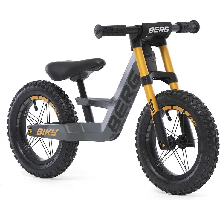 BERG 'Biky Cross' Laufrad, ab 2.5 Jahren, 12 Zoll Reifen, mit Lenkradpolster, verstellbarer Sattel, doppelte Vorderradgabel, grau