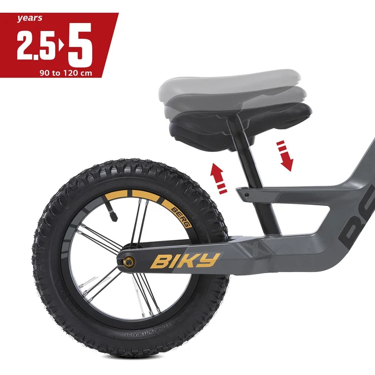 BERG 'Biky Cross' Laufrad, ab 2.5 Jahren, 12 Zoll Reifen, mit Lenkradpolster, verstellbarer Sattel, doppelte Vorderradgabel, grau – Bild 7