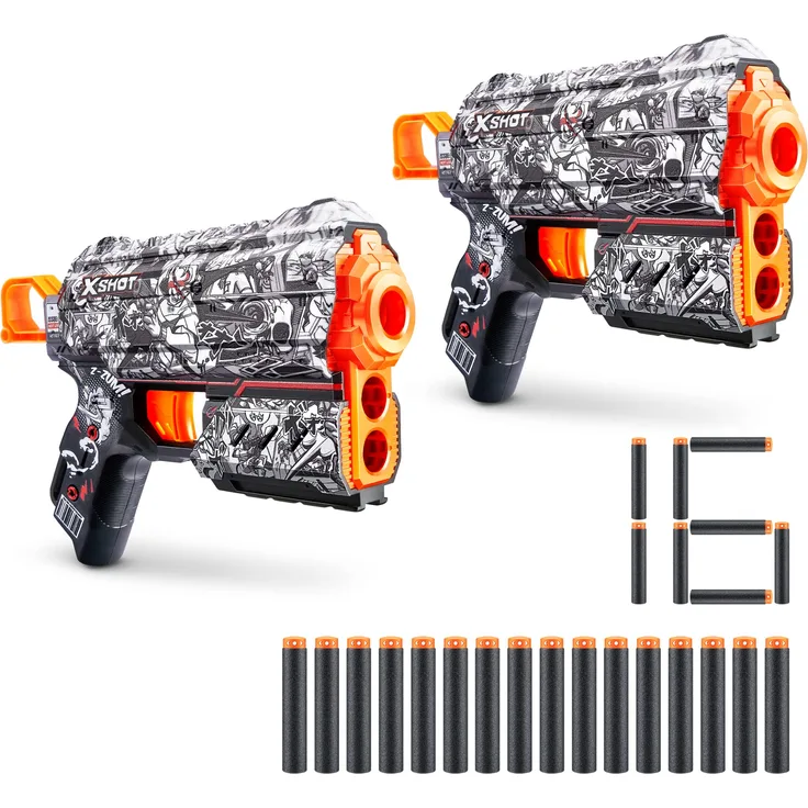 X-Shot Skins Flux, Illustrate, Schaumstoffdart-Blaster (2er Pack, 16 Darts)