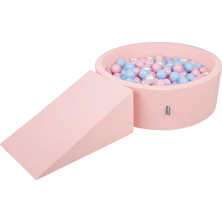 KiddyMoon Spielplatz Aus Schaumstoff Mit Rund Bällebad (100 Bälle) Ballgruben Für Babys Spielbad Hindernisläufen, Hergestellt In EU, Pink:Babyblue/Puderrosa/Perle