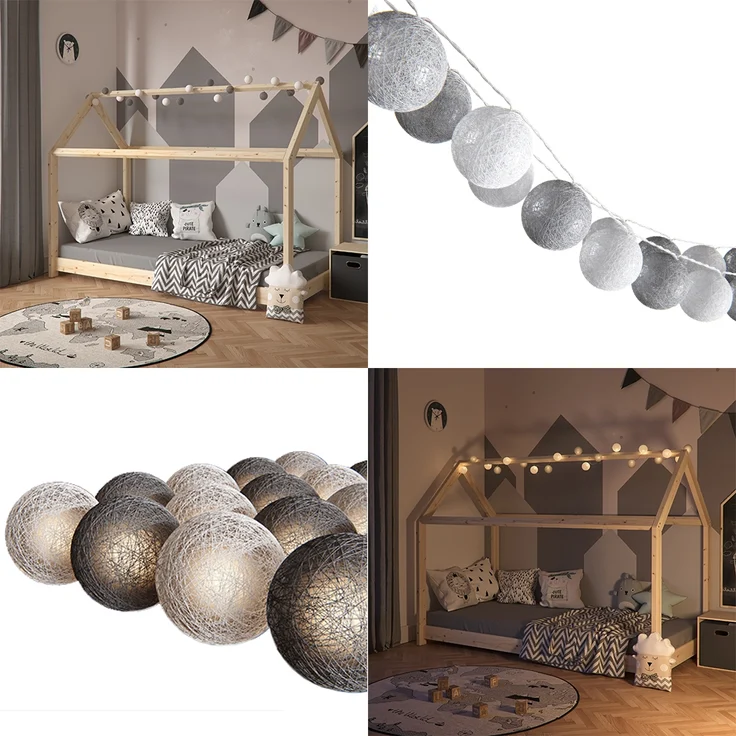 VitaliSpa 'Cotton Balls' Lichterkette Girlande weiß/grau 310 cm - Preisvergleich – Bild 1