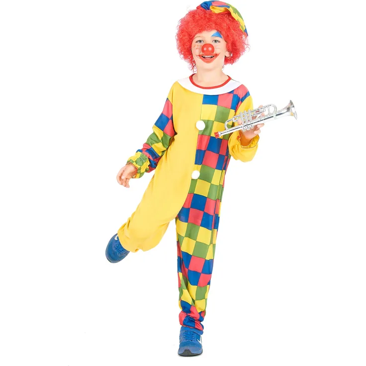 KULTFAKTOR GmbH Witziges Clown-Kinderkostüm kariert gelb-bunt 110/122 (4-6 Jahre)
