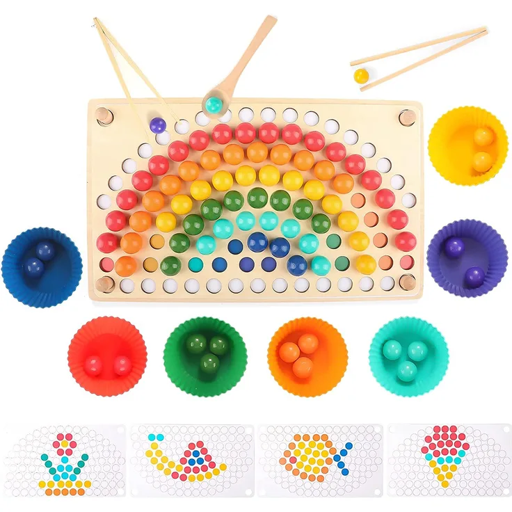 MARAYAN Montessori Spielzeug Holz für Kinder ab 3 Jahre-jagute-Puzzle zur Förderung von Motorik und Koordination-lernspielzeug-Regenbogen-Pädagogisches Holzspielzeug für Mädchen & Junge