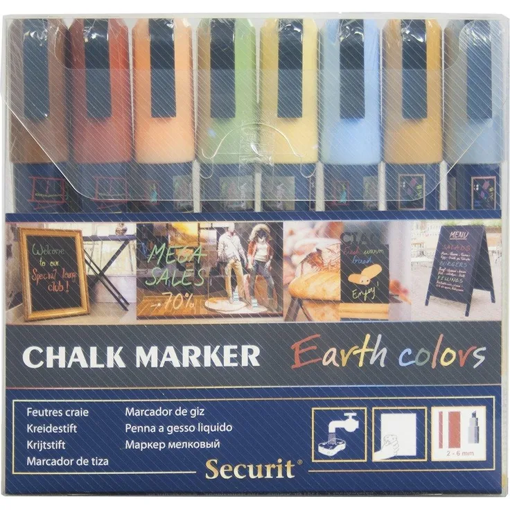 Securit | Chalkmarker liquid set of 8 2-6mm earth tone