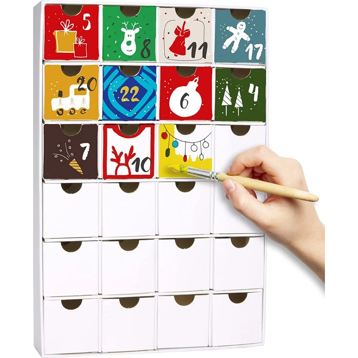 DIY Adventskalender zum Bemalen, Basteln und Selbstgestalten aus Pappe - Weiß - 32,5 cm Höhe – Bild 1