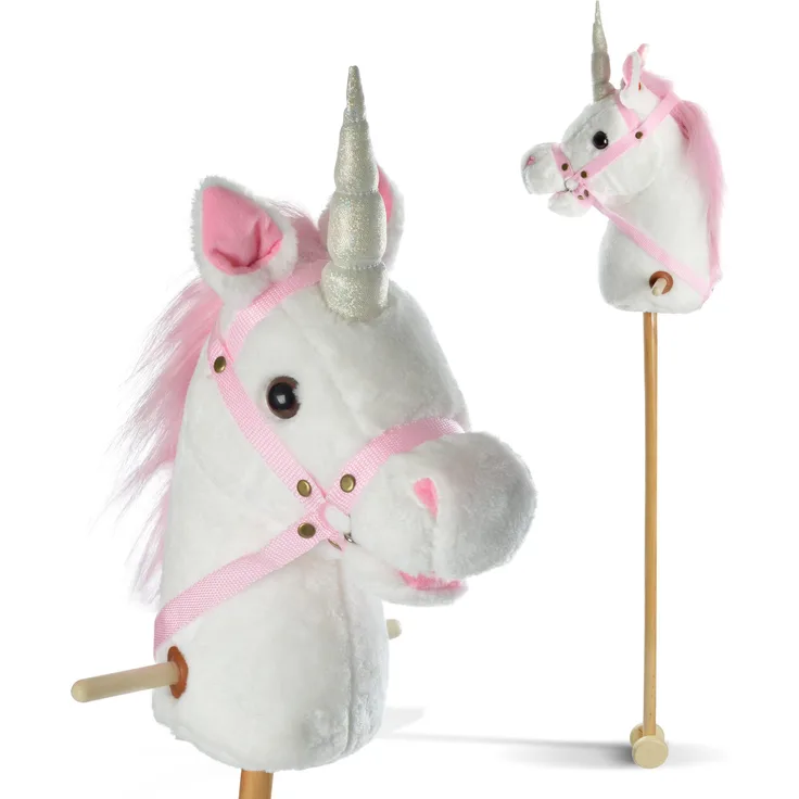Pink Papaya Steckenpferd Einhorn, süßes Spielzeug Pferd aus Plüsch mit Sound Funktion: Gewieher und Galoppgeräusch - Farbe: weiß mit rosa Mähne - Preisvergleich