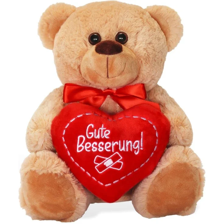 matches21 Teddybär mit Herz / Herzteddy Gute Besserung Hellbraun / beige 25 cm Kuscheltier Schmusetier - Geschenkidee Freundin Klassiker